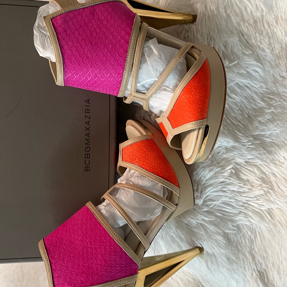 🎉HP🎉NWT BCBG Maxazria Ma-Hex Orange and Pink Heels - Picture 9 of 16